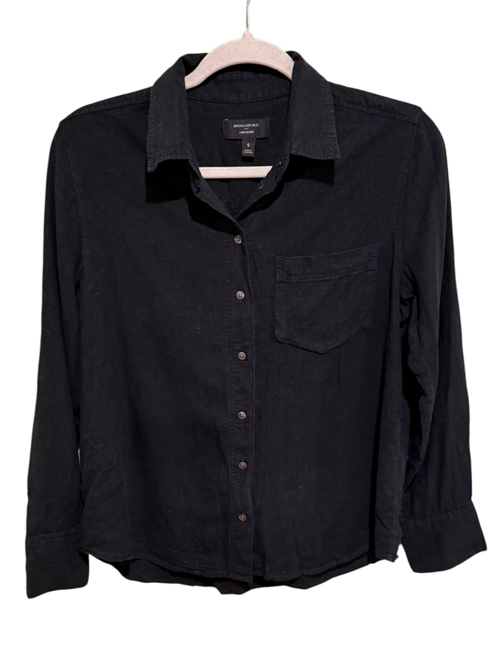 Banana Republic Perfect Linen Blend Black Button-Down Shirt - Size Small